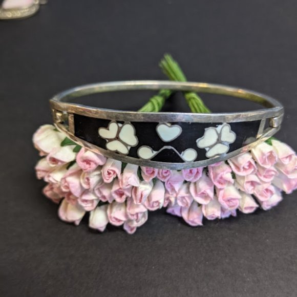 Vintage Sterling Taxco Inlay Heart Flower Bracelet - Picture 1 of 10
